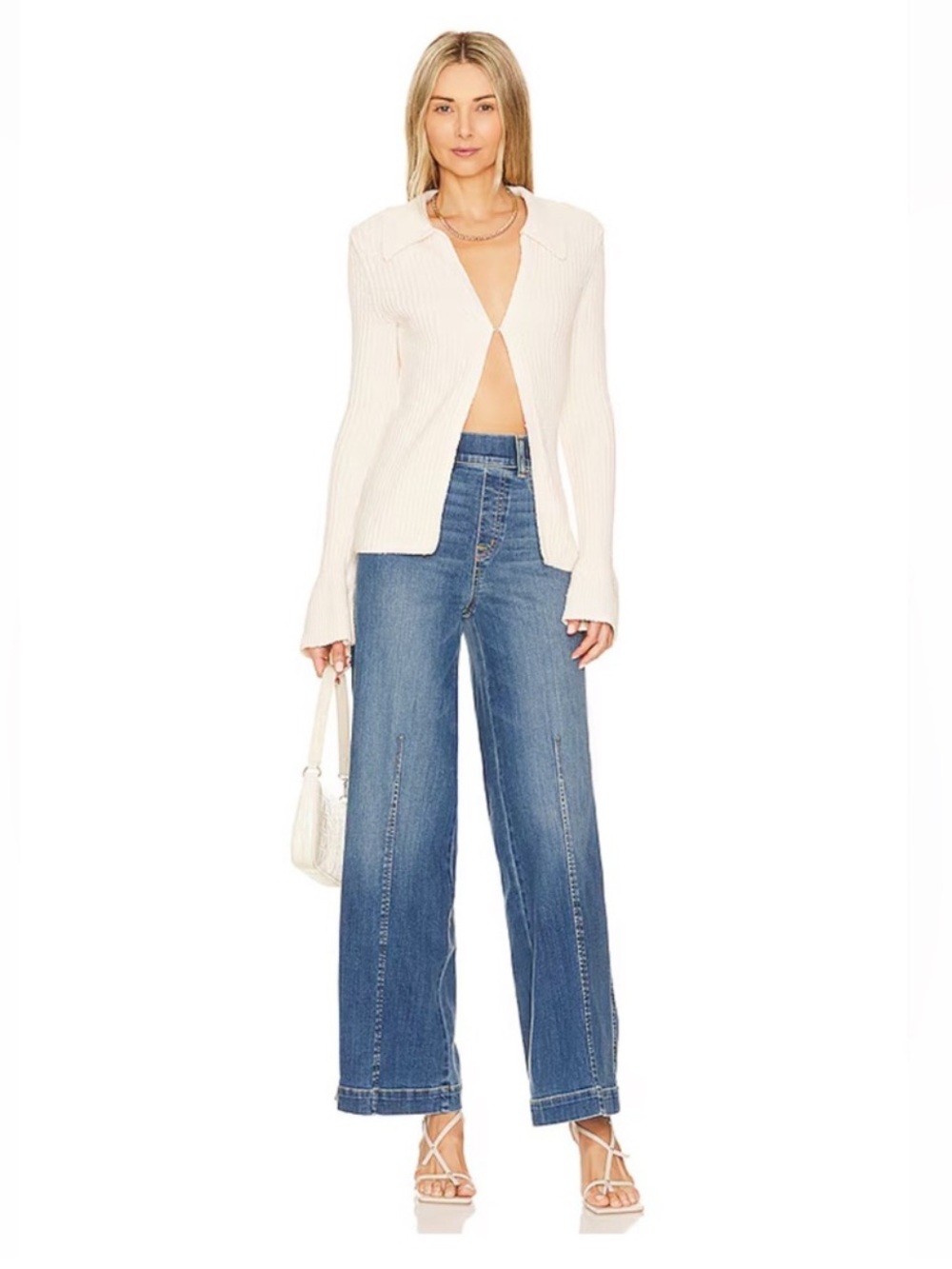Spanx Wide Leg Jeans Size Medium Seam Pull On Comfort Flattering Shapewear